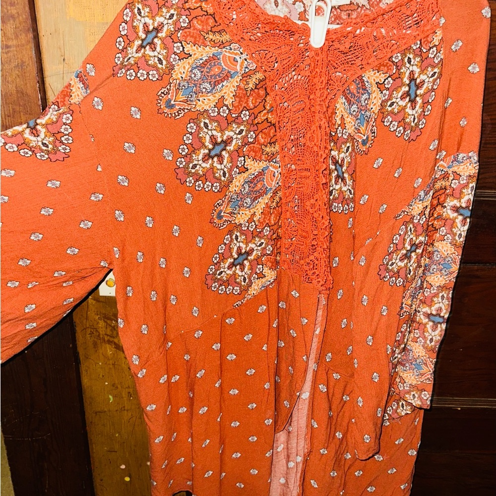 Orange Paisley Women's Cardigan 1XL